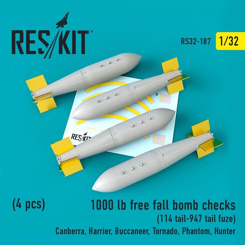 1/32 1000 Lb Free Fall Bomb Checks (4pcs) (114 Tail-947 Tail Fuze)(Canberra, Harrier, Buccaneer, Tornado, Phantom, Hunter)