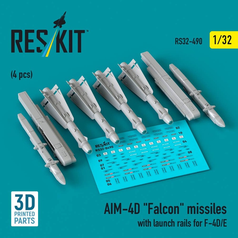 1/32 AIM-4D Falcon missiles with launch rails for F-4D/E (4 pcs)