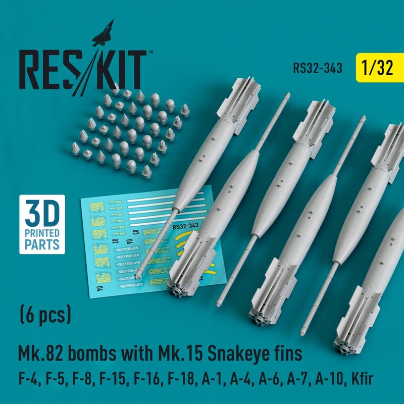 1/32 Mk.82 bombs with Mk.15 Snakeye fins (6 pcs) (3D Printed)