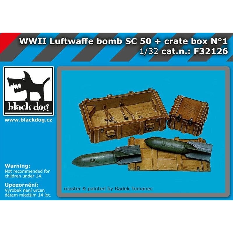 1/32 WW.II German Air Force Sc50 Bomb x 2 + Wooden Box for Transport No.1