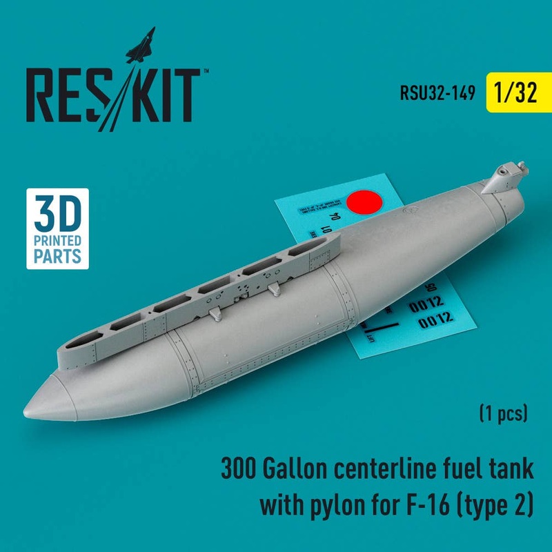 1/32 300 Gallon centerline fuel tank with pylon for F-16 (type 2) (1 pcs) (3D Printed)