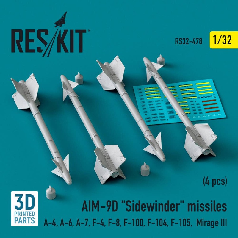 1/32 AIM-9D Sidewinder missiles (4 pcs) (A-4, A-6, A-7, F-4, F-8, F-100, F-104, F-105,  Mirage III) (3D Printed)