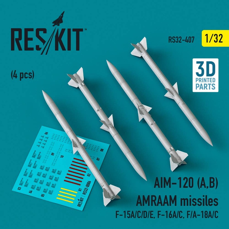 1/32 AIM-120 (A,B) AMRAAM missiles (4 pcs) (F-15A/C/D/E, F-16A/C, F/A-18A/C) (3D Printed)