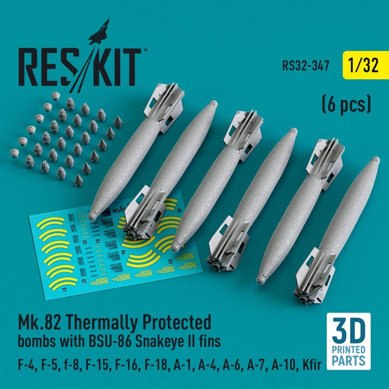 1/32 Mk.82 thermally protected bombs with BSU-86 Snakeye II fins (6 pcs) (3D Printed)