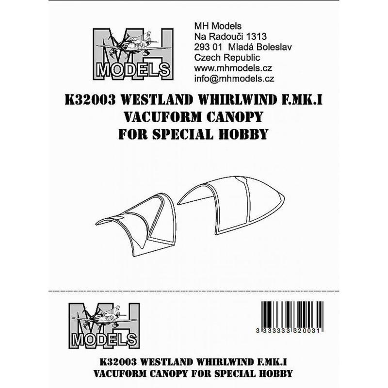 1/32 Westland Whirlwind F.Mk.I Vacuform canopy for Special Hobby