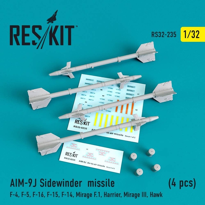 1/32 AIM-9J Sidewinder missile (4 pcs) F-4, F-5, F-16, F-15, F-14, Mirage F.1, Harrier, Mirage III, Hawk