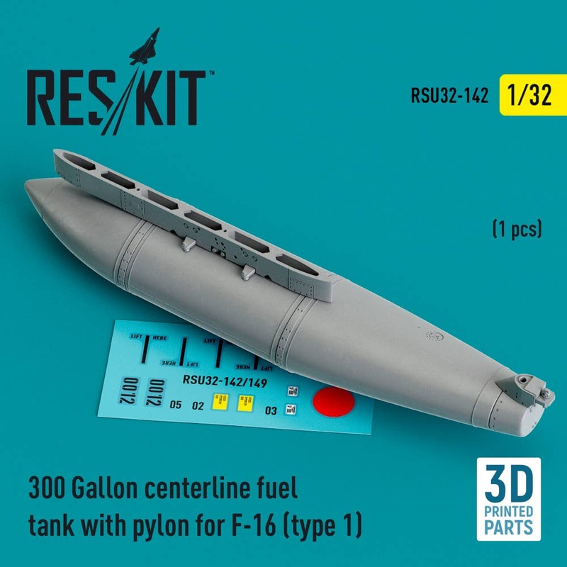 1/32 300 Gallon centerline fuel tank with pylon for F-16 (type 1) (1 pcs) (3D Printed)
