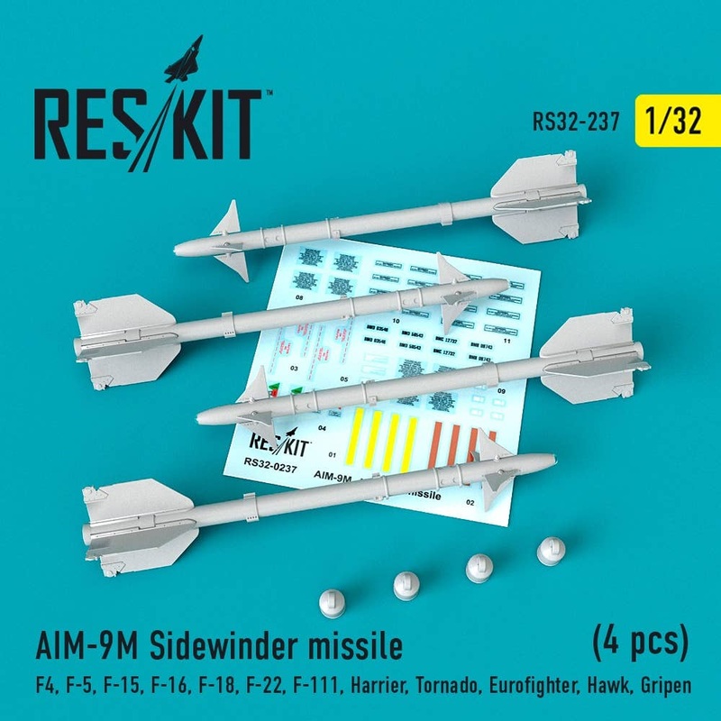 1/32 AIM-9M Sidewinder missile (4 pcs) F4, F-5, F-15, F-16, F-18, F-22, F-111, Harrier, Tornado, Eurofighter, Hawk, Gripen