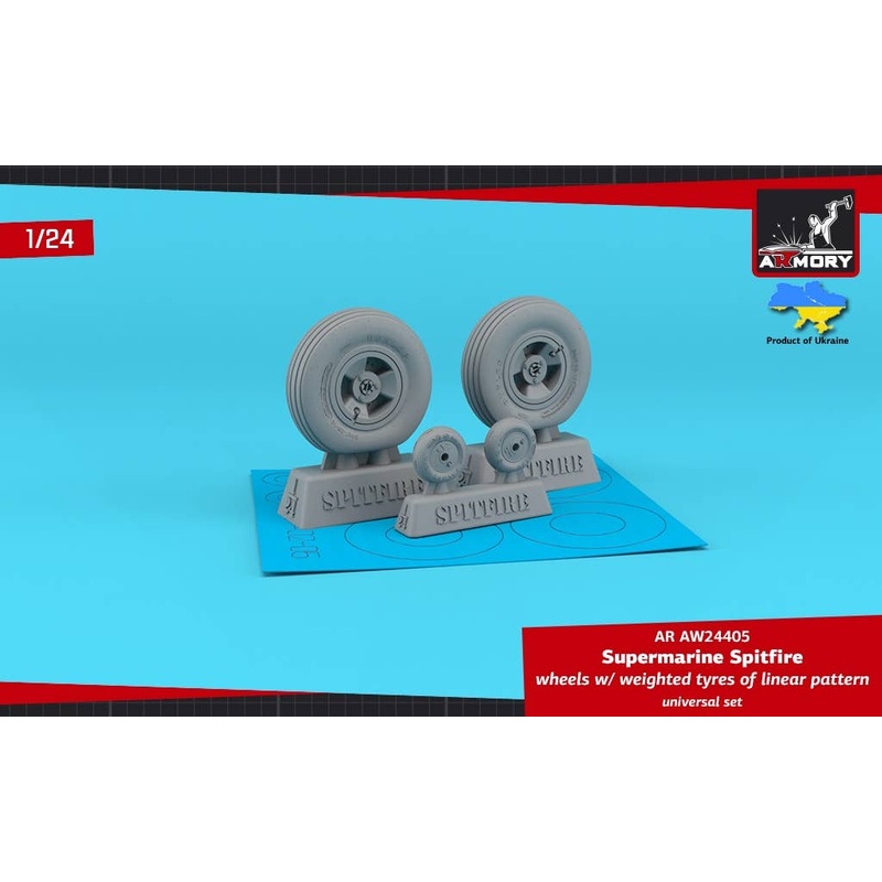 1/24 Supermarine Spitfire Wheels w/ Weighted Tires (Linear Pattern & 3-Spoke Hubs)