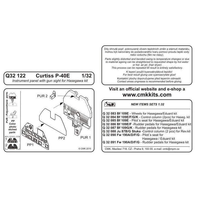 1/32 Curtiss P-40E Instrument Panel with Gun Sight (for Hasegawa)