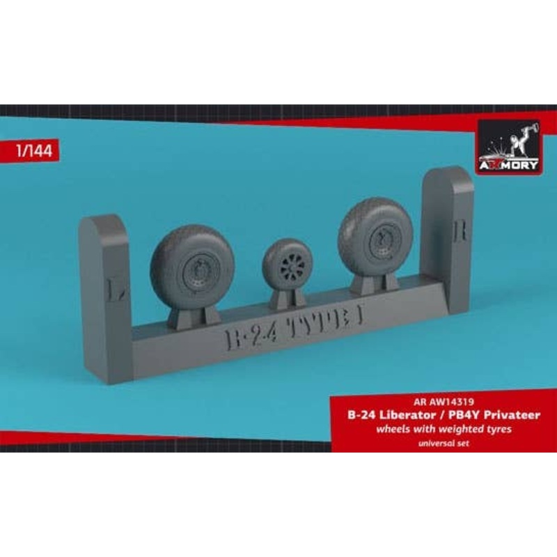 1/144 B-24 Liberator / PB4Y Privateer Wheels w/Weighted Tires, Diamond Thread (Gy)