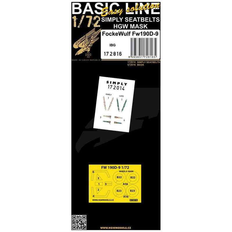 1/72 Focke-Wulf Fw 190D-9 3D Decal seatbelt w/paint mask (BASIC LINE: seatbelts + masks / for IBG)