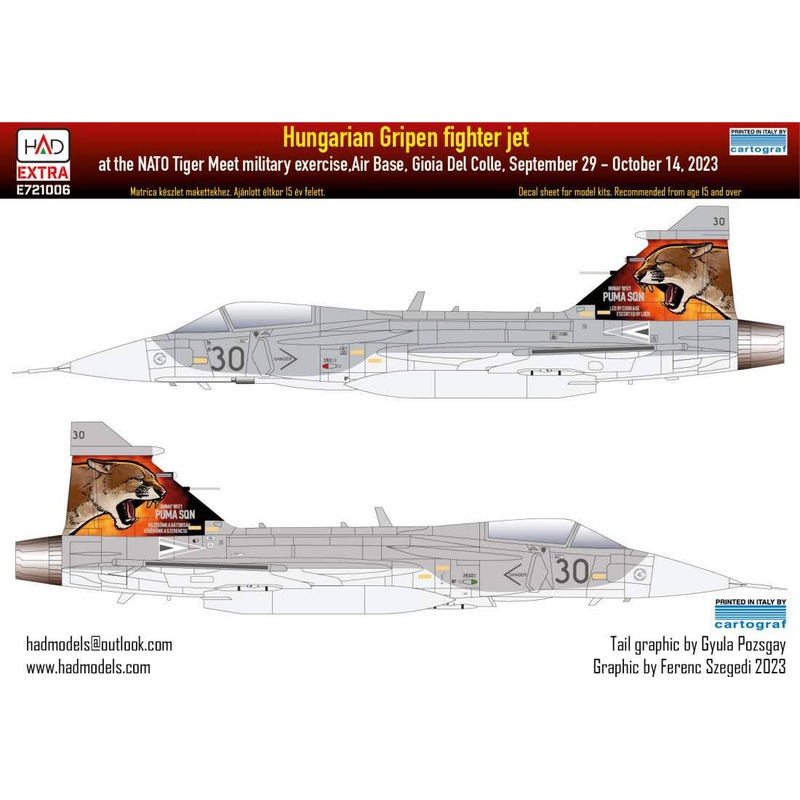 1/72 JAS-39 Gripen 2023 Tigermeet HUNAF decal