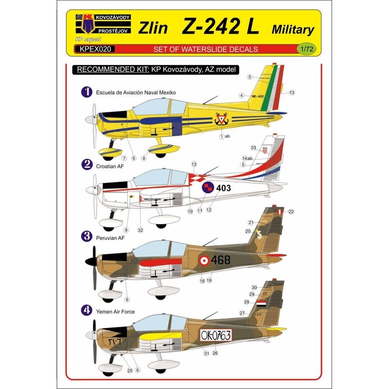 1/72 Zlin Z-242L Military 4 x Decal (for AZ Model)