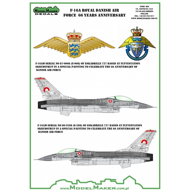 1/72 F-16AM Denmark AF 66th Anniversary Memorial Decal