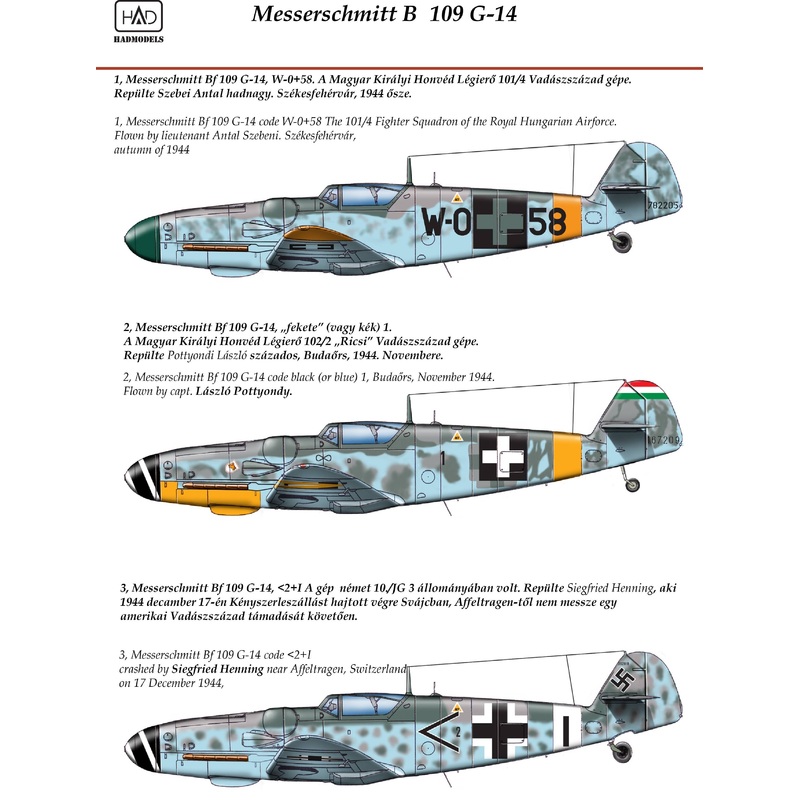 1/72 Messerschmitt Bf 109 G-14 Decal Sheet