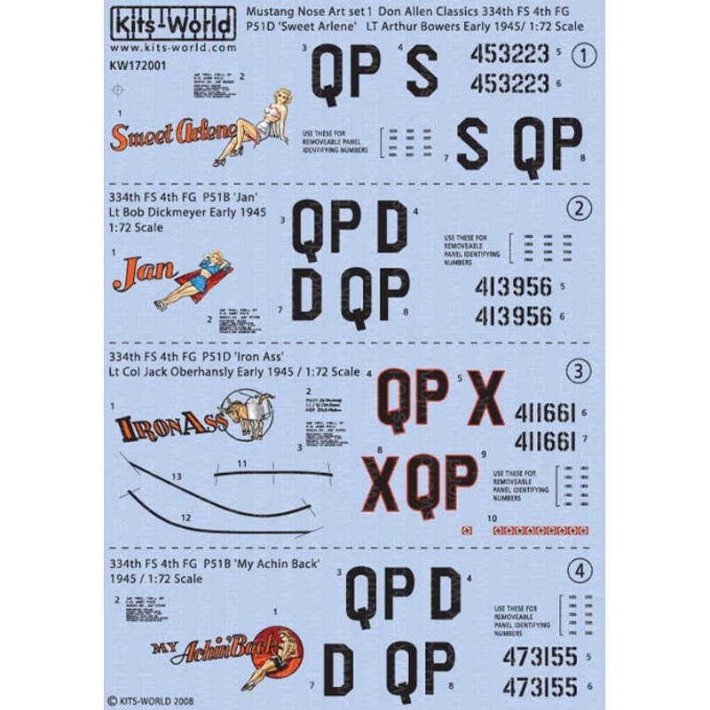 1/72 Nose Art P-51 B/D Mustang Decal Sheet