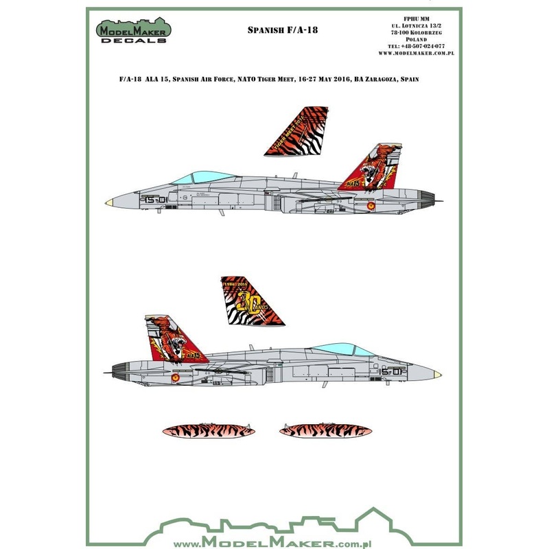 1/72 F/A-18A Spanish AF 15th Air Region 30th Anniversary Tiger Meet Decals
