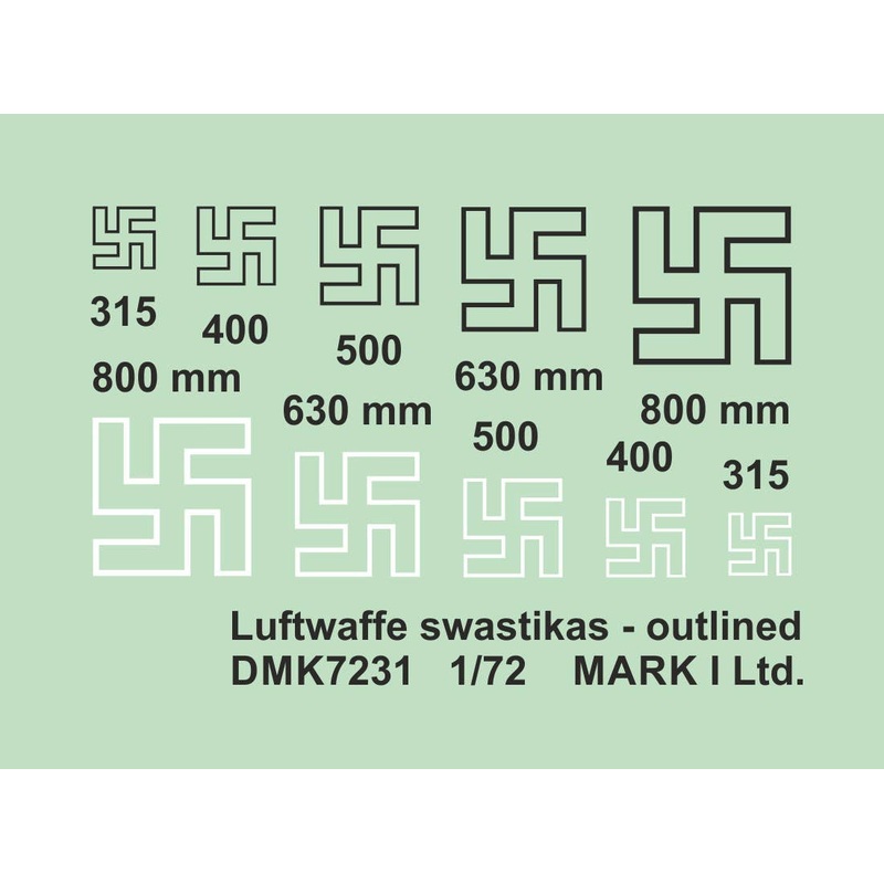 1/72 Luftwaffe Swastikas, outlined - Black and White, 2 sets