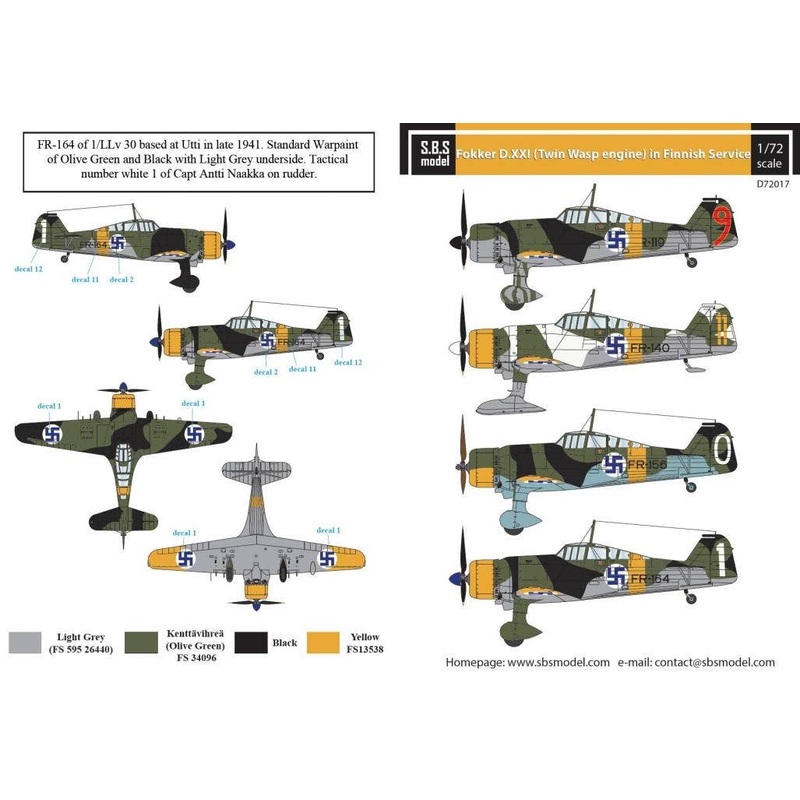 1/72 Fokker DXXI (Twin Wasp Engine) in Finnish Service