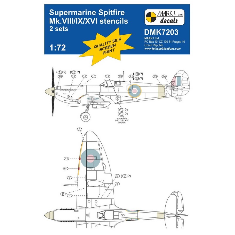 1/72 Spitfire Mk.VIII/IX/XVI Stencils, 2 Sets