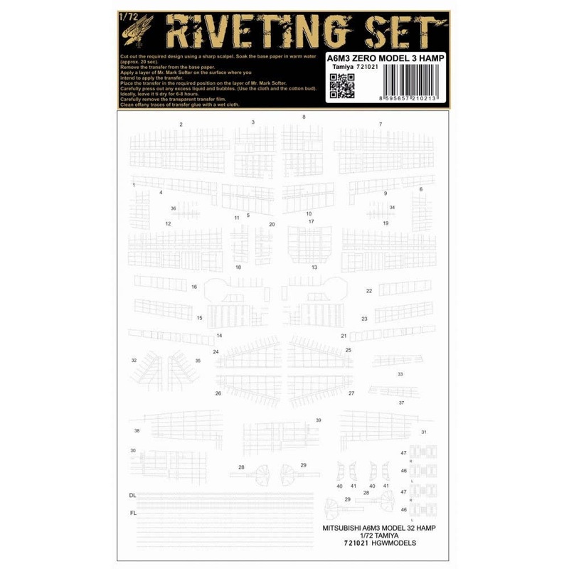 1/72 A6M3 Zero rivet decal (for Tamiya)