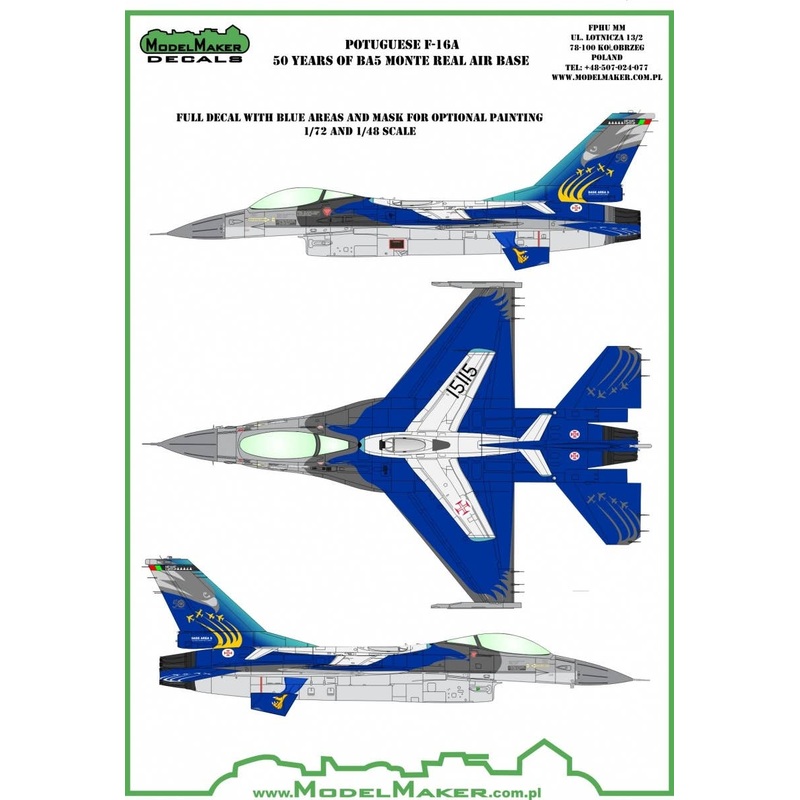 1/72 F-16A Portugal Monte Real Air Base 50th Anniversary Memorial Decals