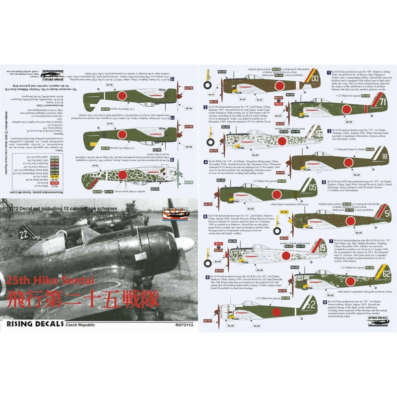 1/72 25th Hiko Sentai Camouflage schemes and decals for army fighters (decals for 12 a/c)
