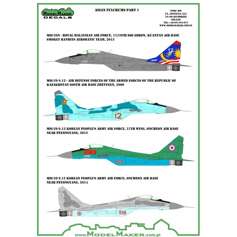 1/72 MiG-29 Asia Fulcrum Part 2 Malaysia Kazakhstan North Korea Decals