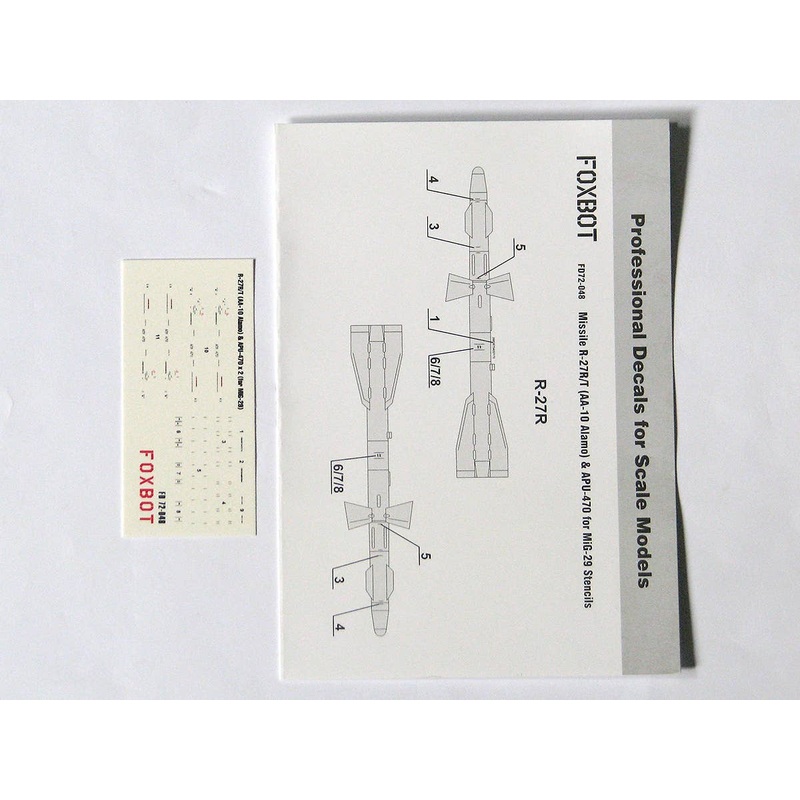 1/72 Stencils for Missile R-27R/T (AA-10 Alamo) & APU-470 for MiG-29