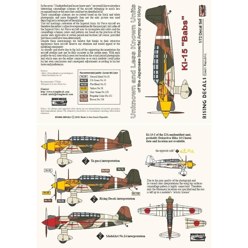 1/72 Ki-15 Babs Unknown and Less Known Units Decal
