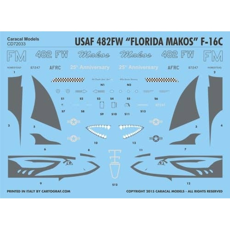 1/72 US Air Force F-16C Florida Makos 482Th Fighter Wing Decal