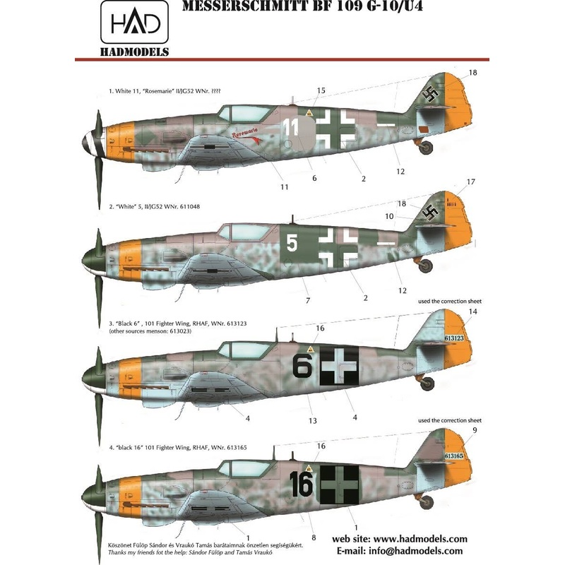 1/72 Messerschmitt Bf 109 G-10 Decal Sheet