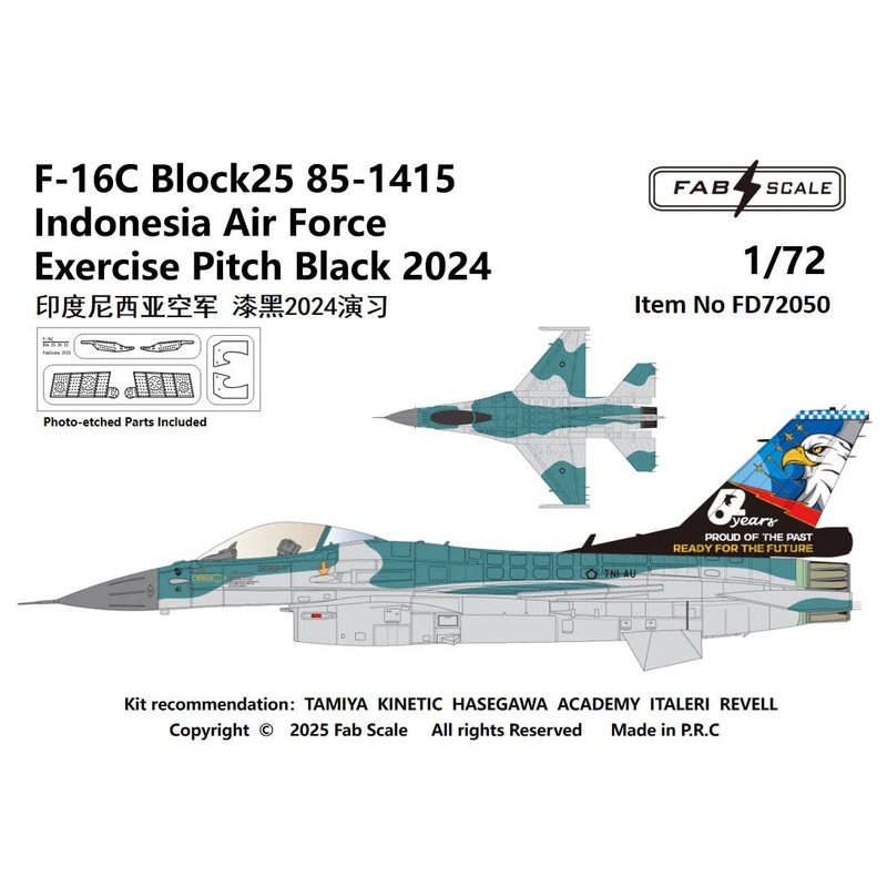 1/72 F-16C Block 25 85-1415 Indonesian Air Force Pitch Black 2024 (with Etching Parts)