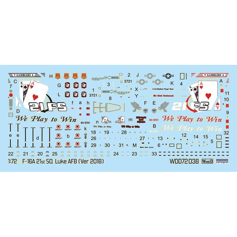 1/72 USAF Luke AFB 21st SQ Gamblers F-16A Decal
