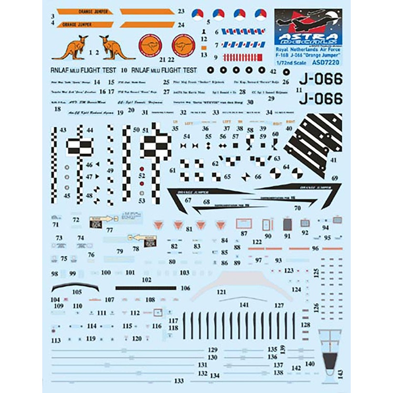 1/48 Dutch Air Force F-16B Orange Jumper Decal Orpheus Reconnaissance Pod Included
