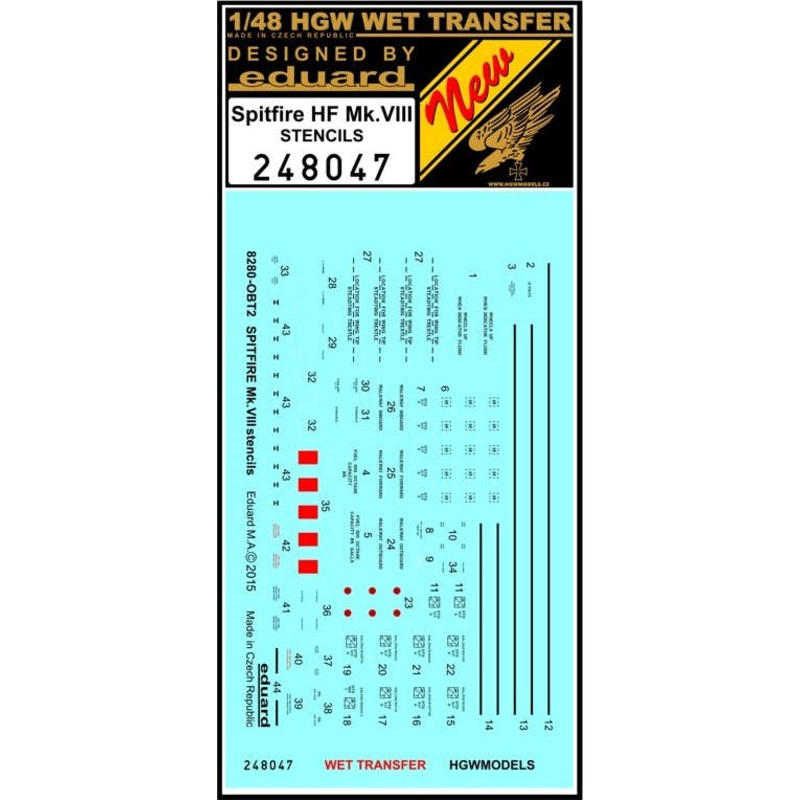1/48 Spitfire HF Mk. VIII Stencils (for Eduard)