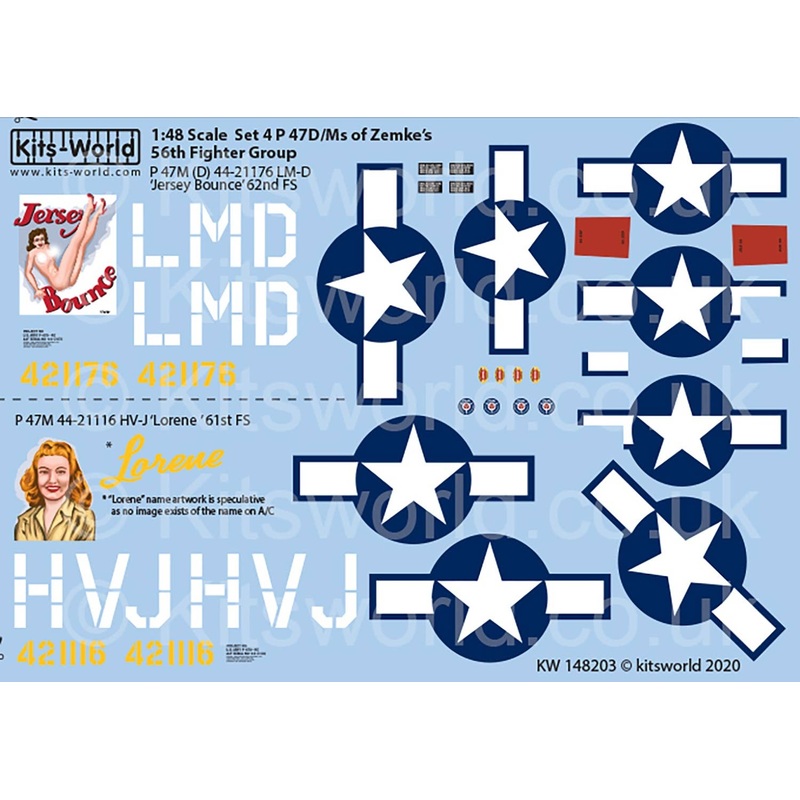 1/48 WW.II US Forces P-47D Thunderbolt Razorback 56th Fighter Group Decal Set 4
