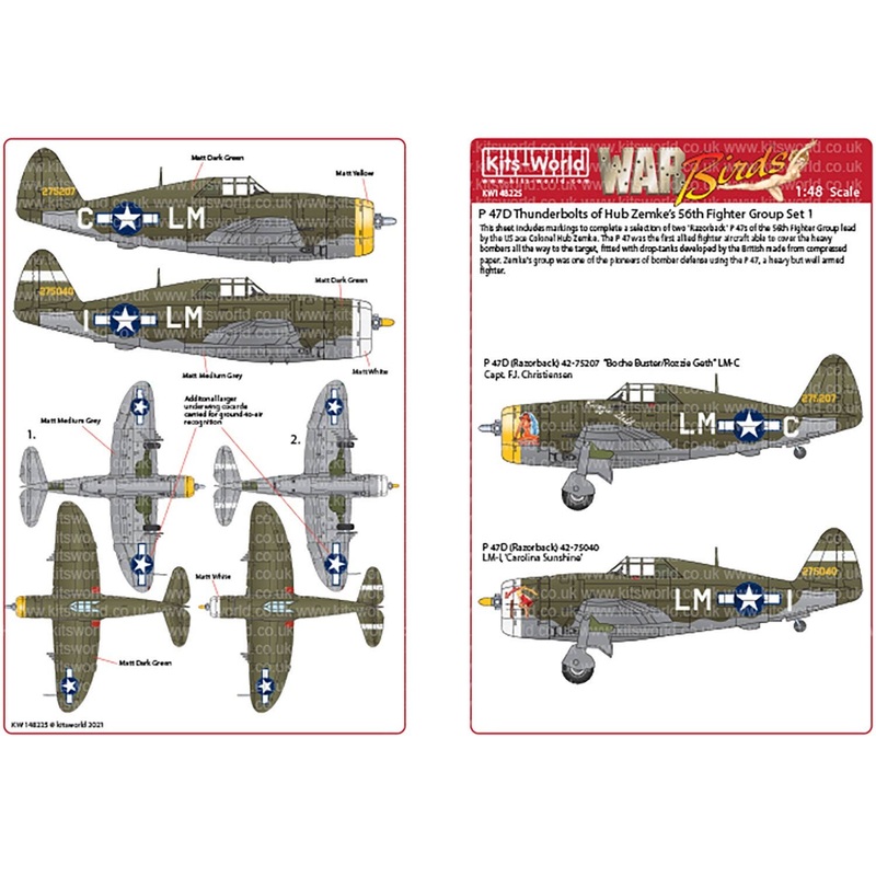 1/48 WW.II US Army P-47C/D Thunderbolt 56th Battle Group Boche Buster/Rozzie Geth Decal Set