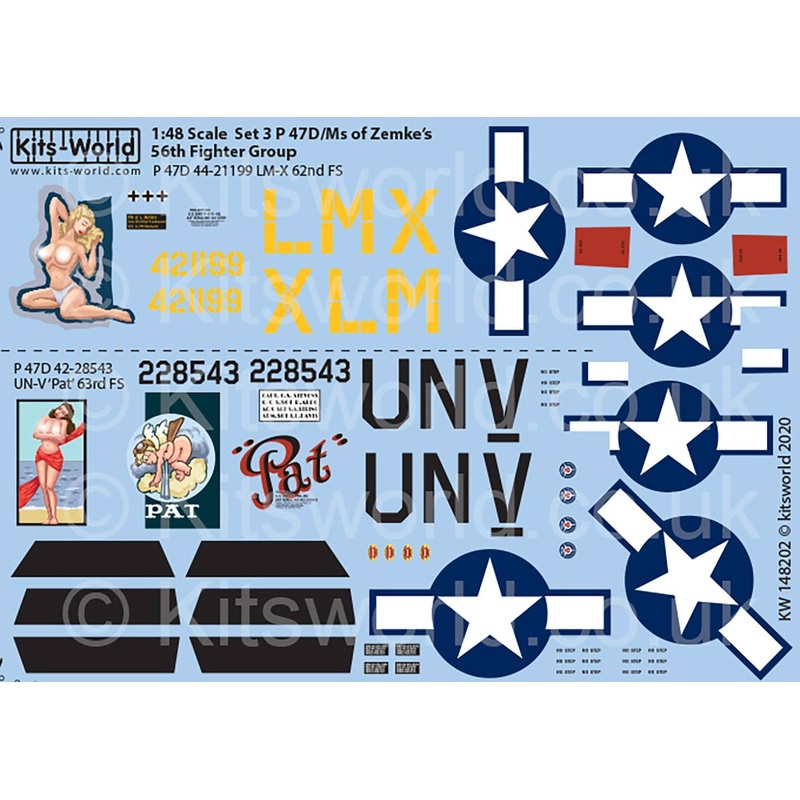 1/48 WW.II US Forces P-47D Thunderbolt Razorback 56th Fighter Group Decal Set 3