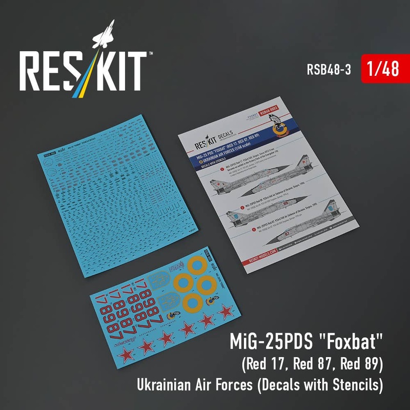 1/48 MiG-25PDS Foxbat (Red 17, Red 87, Red 89) Ukrainian Air Forces (Decals with Stencils)