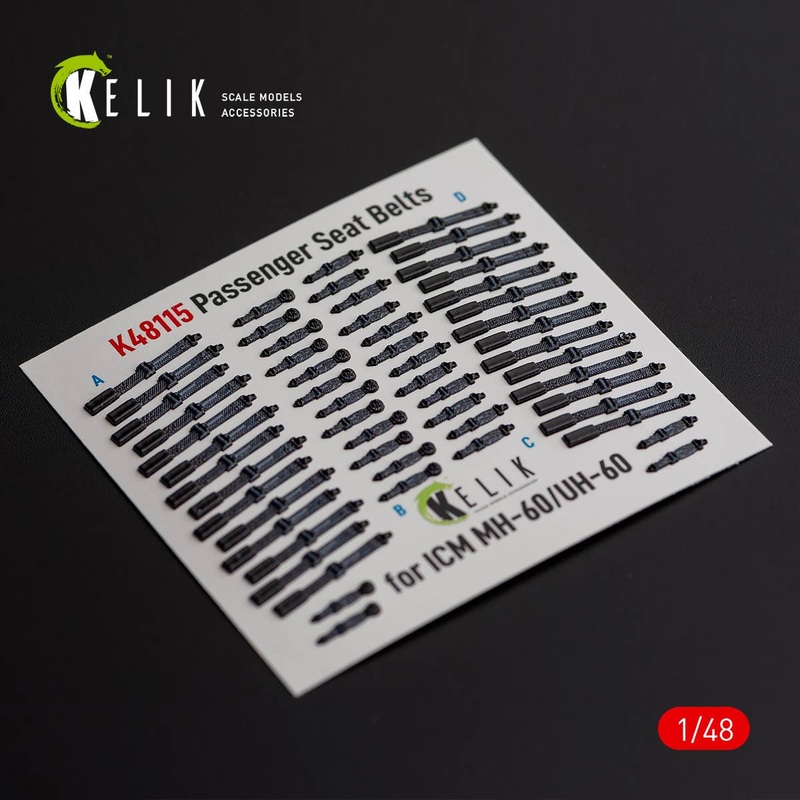 1/48 Passenger Seat Belts for MH-60/UH-60 Black Hawk - interior 3D decals for ICM kit