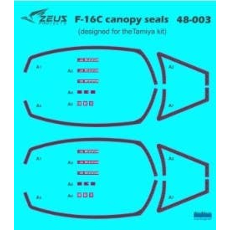 1/48 F-16 canopy seal set (x2) with stencils for Tamiya