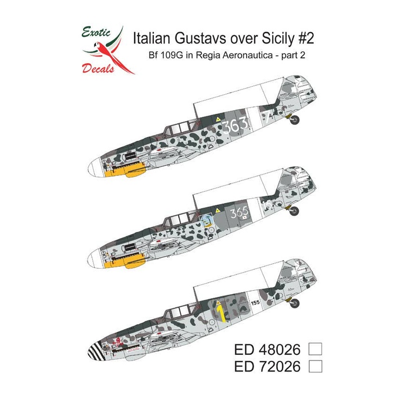 1/48 Italian Gustavs over Sicily #2 - Bf 109G in Regia Aeronautica part 2 (3 different markings of 3 different planes - decals enough for one model only)