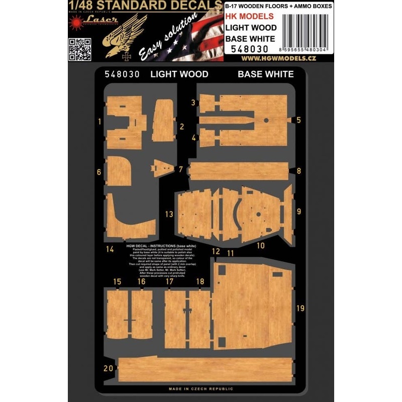1/48 B-17 wooden floors + ammo boxes light wood decal (for HK Models)