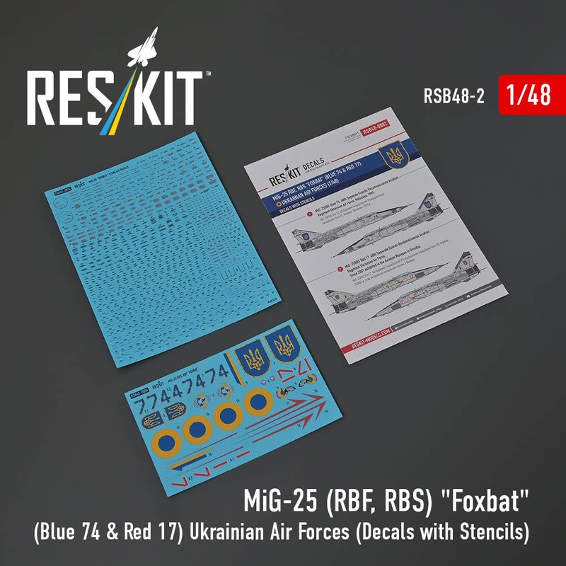 1/48 MiG-25RBF, RBS Foxbat (Blue 74 & Red 17) Ukrainian Air Forces (Decals with Stencils)