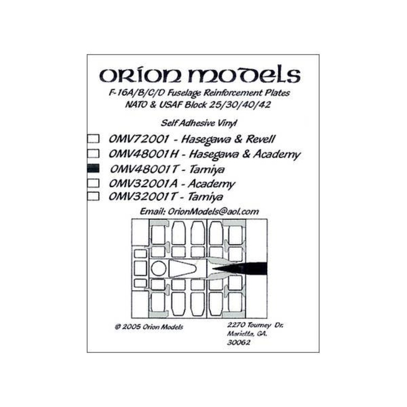 1/48 F-16A/B/C/D Fuselage Reinforcement Plates NATO & USAF Block 25/30/40/42 (for Tamiya)