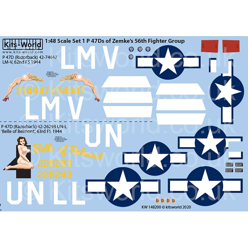 1/48 WW.II US Forces P-47D Thunderbolt Razorback 56th Fighter Group Decal Set 1