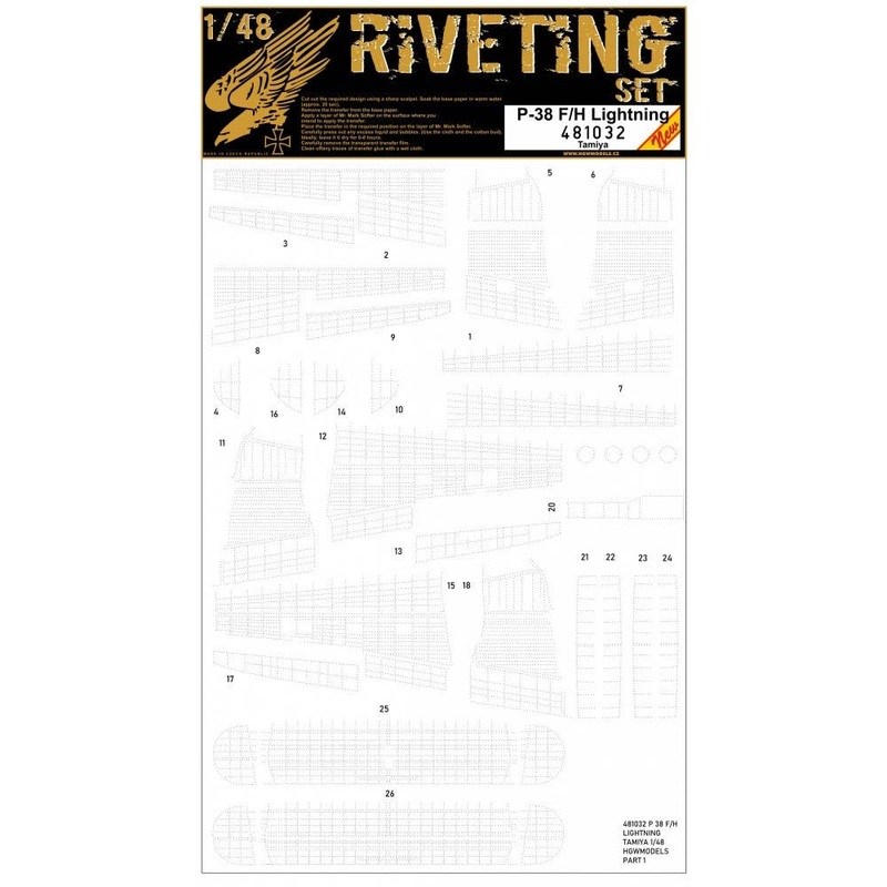 1/48 P-38F/H Lightning Rivet Decal for Tamiya