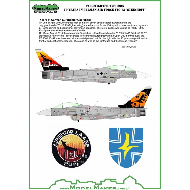 1/48 Eurofighter Typhoon Luftwaffe 10th Anniversary Decal 2pcs